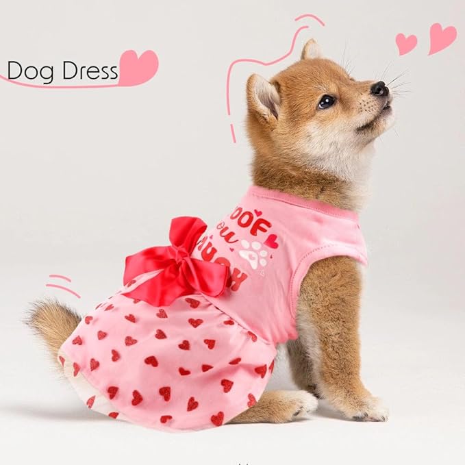 Valentines Day Outfit - Red Tulle Dog & Cat Dress with Bowknot for Small to Large Pets