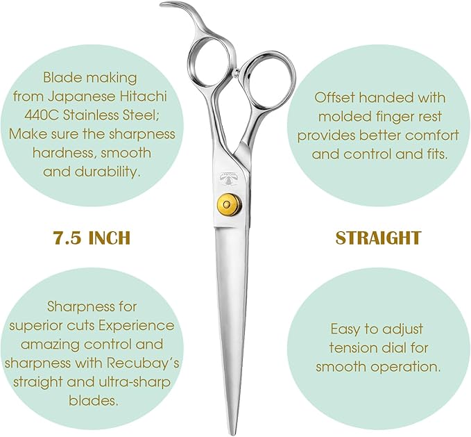 Gold Mantis Professional Dog Shears, 7.5" Straight Shear For All Breeds, Sharp and Smooth Scissoring Tools