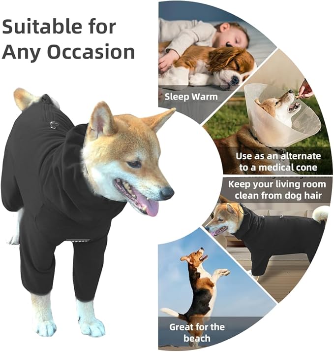 Dog Pajamas for Large Dogs,Extra Large Stretch, Suitable for Adult, Medium-Sized Dogs, Large Pet Jumpsuit Four-Legged Dog Clothes, Pet Clothing. (Black, 2XL)