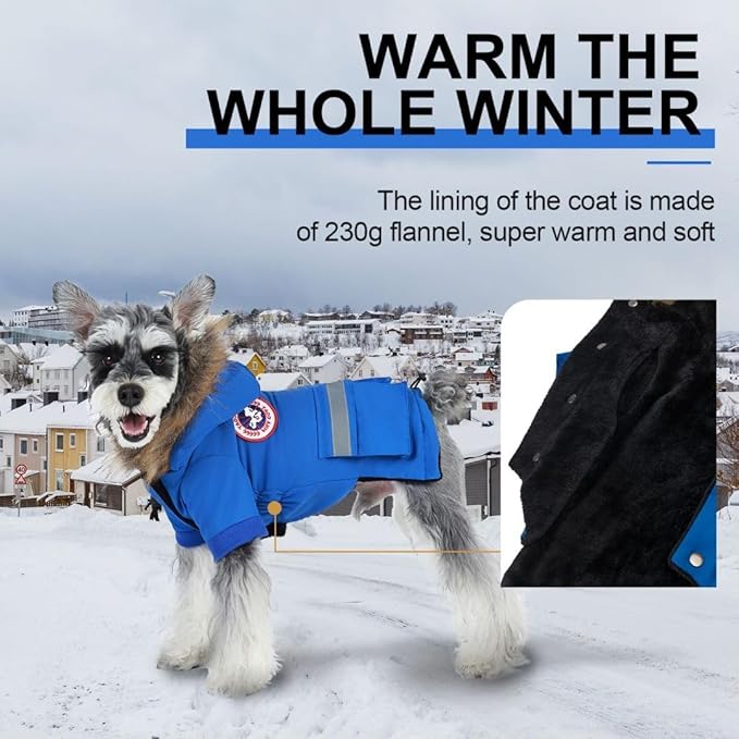 PINA Small Dog Coats - Waterproof & Windproof Dog Jacket with Pocket, Warm Flannel Lining & Faux Fur Hood for Cold Weather & Snow