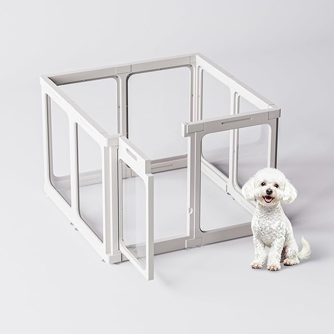 Jalove Clear Dog Playpen Indoor, 24" Acrylic Plastic Pet Play Pen with Door, Playpen for Puppy Cat Rabbit Ferret, Easy to Install Preferable Playpen for Small Dogs, Customizable, White 8 PCS