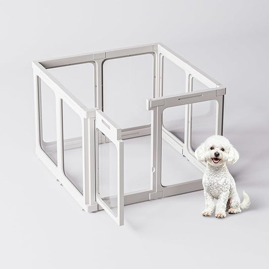 Jalove Clear Dog Playpen Indoor, 24" Acrylic Plastic Pet Play Pen with Door, Playpen for Puppy Cat Rabbit Ferret, Easy to Install Preferable Playpen for Small Dogs, Customizable, White 8 PCS