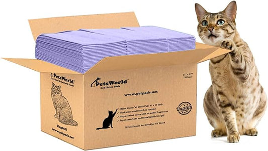 PETSWORLD Cat Pad Refills for Tidy Cats Breeze Litter System 50 Pads for Cat Litter Box, 16.9x11.4 Inch