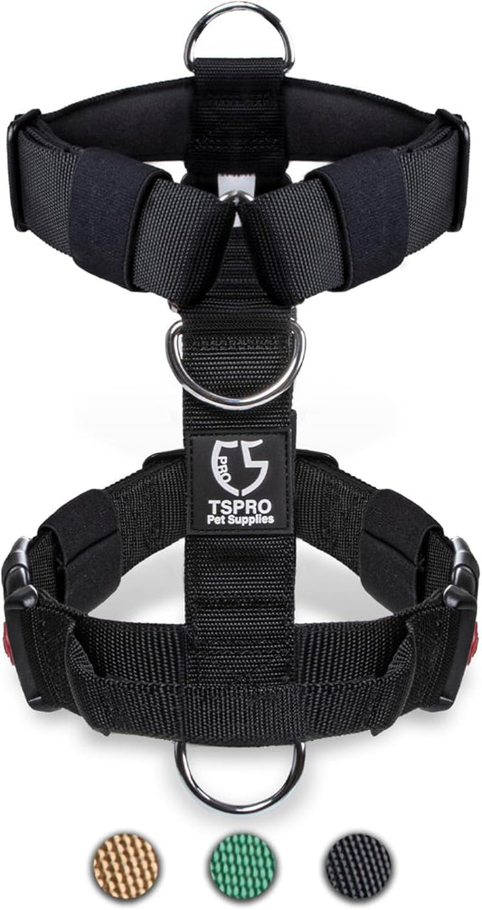 TSPRO Premium Heavy Duty Dog Harness, Adjustable Tactical Dog Harness for Large Dogs with Quick-Release Buckle and Comfortable Soft Handle for Outdoor Walking and Running (Black M)