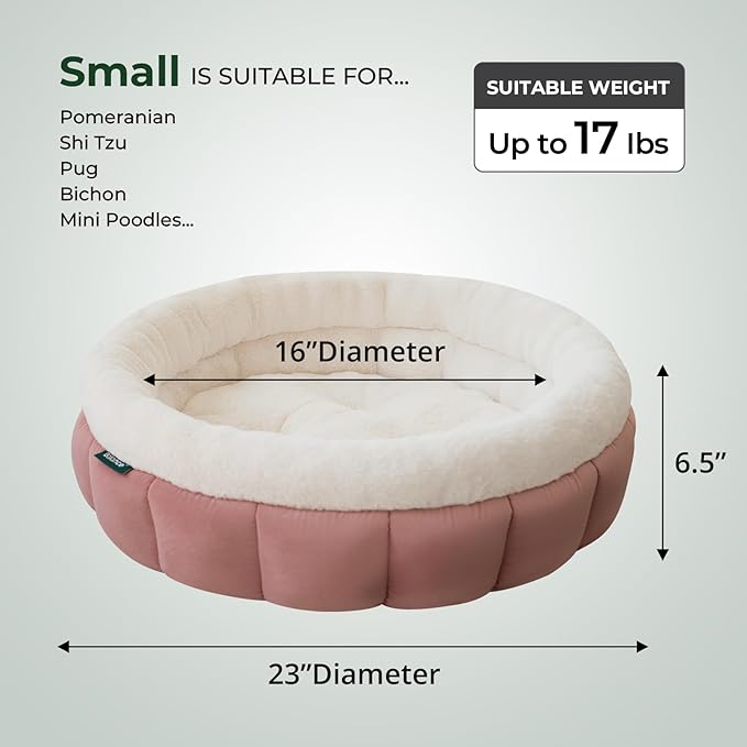 BALANCE Cat Beds for Indoor Cats, Washable Round Cat Bed, Cute Kitten Bed with Anti-Slip Bottom for Kitty and Puppy, 23 Inches, Mellow Rose