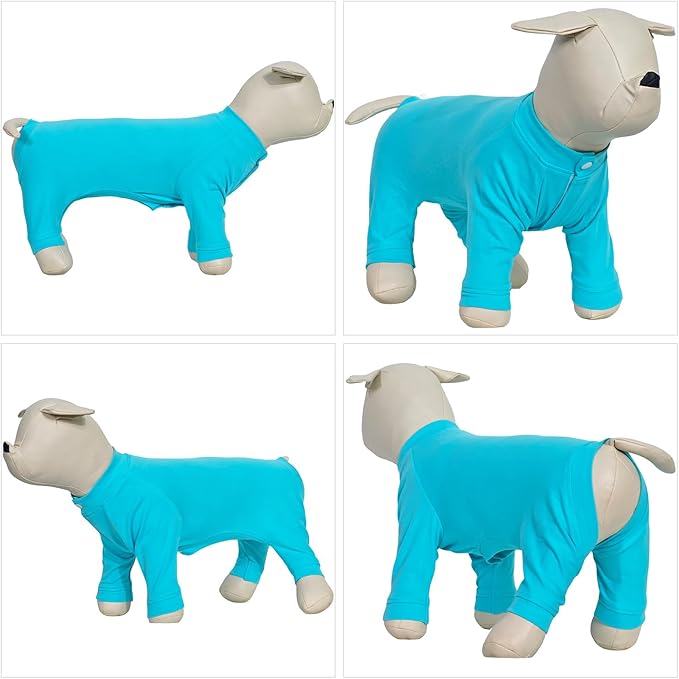 Lovelonglong Four Feet Dog Lightweight Pajamas, Pure Cotton Dog Jumpsuits 4 Legs Dog Onesies T-Shirt Stylish PJS Puppy Costume for Large Medium Small Dogs Turquoise XXXL