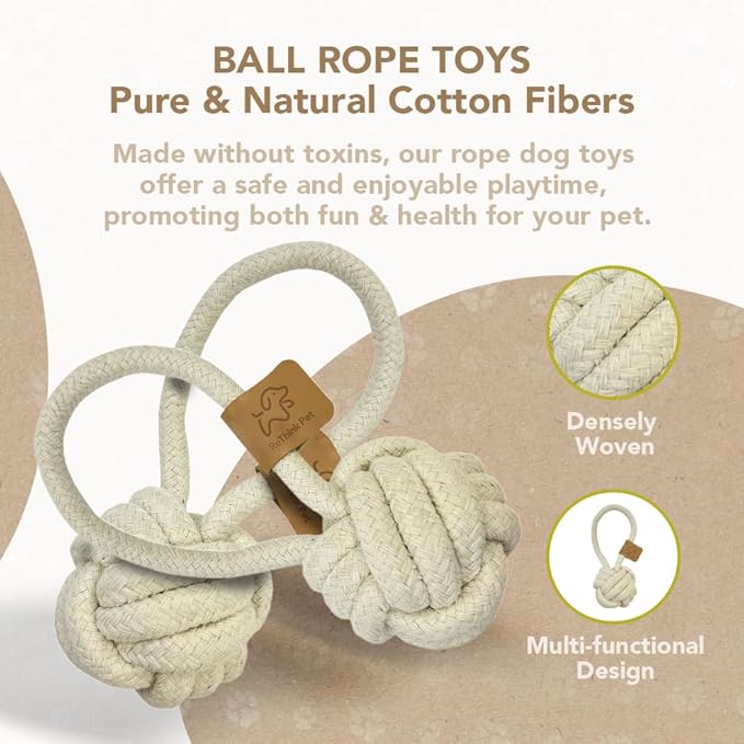 Eco Cotton Rope Ball Dog Toy, Natural Cotton Dog Toy & Ball Rope Toys for Dogs, Toy for Big & Small Dog, Densely Woven & Durable Training Toys