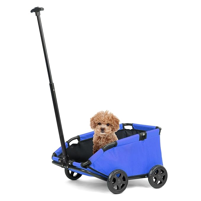 Dog Stroller 4 Wheels Folding Dog Cart Pet Stroller for Travelling Shopping Walking Playing for Small Dogs Cats (Blue)