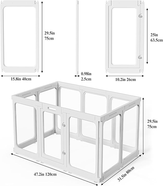 Clear Acrylic Dog Playpen with Door, for Puppy Rabbit Transparent Pet Pen, Dog Playpen Indoor, Dog Fence, Easy Assemble & Cleaning Dog Pen for Small & Medium Dogs (29.5“ Height, 10PCS)