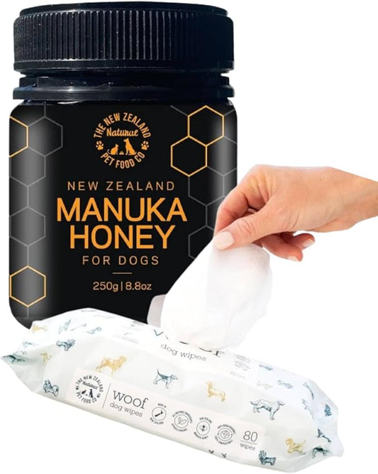 𝐓𝐡𝐞 𝐍𝐞𝐰 𝐙𝐞𝐚𝐥𝐚𝐧𝐝 𝐍𝐚𝐭𝐮𝐫𝐚𝐥 𝐏𝐞𝐭 𝐅𝐨𝐨𝐝 𝐂𝐨 - 𝐖𝐨𝐨𝐟 𝐃𝐨𝐠 𝐓𝐫𝐞𝐚𝐭𝐬 - 𝐌𝐚𝐧𝐮𝐤𝐚 𝐇𝐨𝐧𝐞𝐲 (𝟖.𝟖𝐨𝐳) + 𝐖𝐎𝐎𝐅 𝐃𝐨𝐠 𝐖𝐢𝐩𝐞𝐬 - 𝐏𝐞𝐭 𝐖𝐢𝐩𝐞𝐬 𝐟𝐨𝐫 𝐃𝐨𝐠𝐬