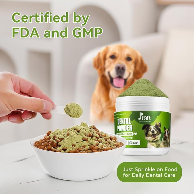 Dog Teeth Cleaning Powder, Dog Denatl Powder,Dog Breath Freshener, Plaque Off Pet Tooth Cleaning for Dogs and Cats，Herbal Blend+5 Probiotics, Bad-Breath Oral Care, All Breeds-180g