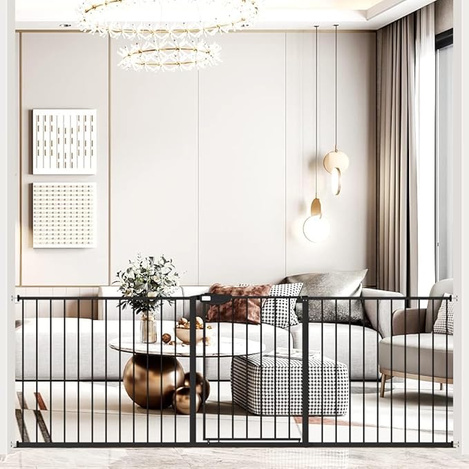 DEARBB Triple Lock Baby Gate for Stairs Doorways and House 31" to 86" Extra Wide Pressure Mounted Easy Walk Through Auto Close Safety Pet Gate Black 76.77-86.22"