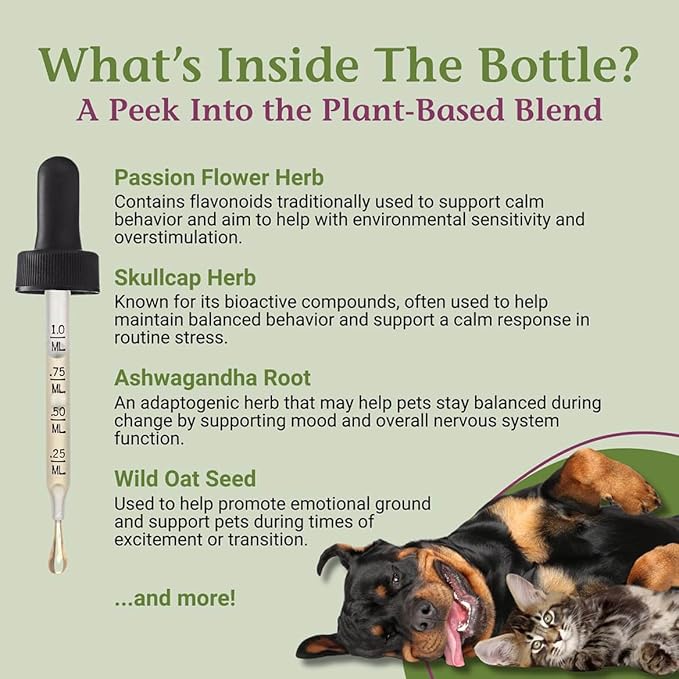 PetAlive EaseSure-S - Dog and Cat Calming Drops - Herbal Pet Supplement to Relax and Reduce Involuntary Muscle Movements, Twitching - Care for Cats and Dogs - 59 mL