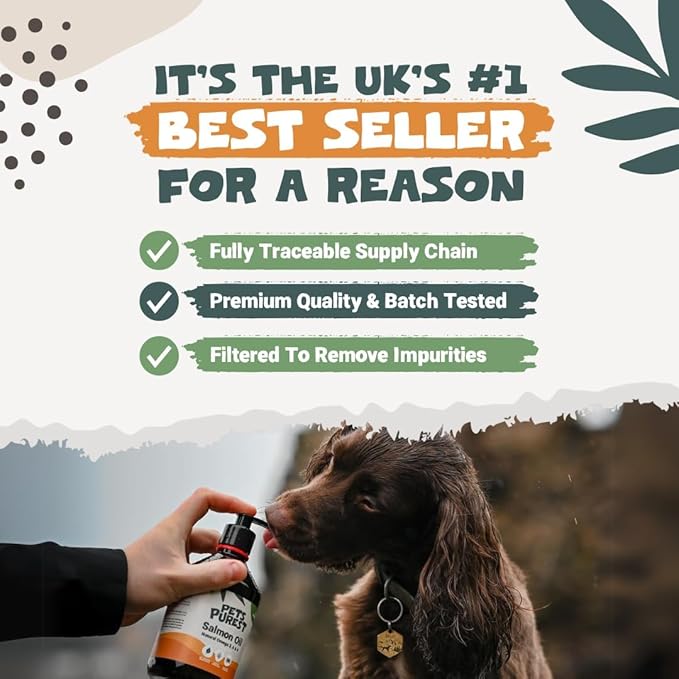 Salmon Oil for Dogs, Cats, Horses, Ferrets & Pets - 32 Fl Oz 100% Pure Premium Food Grade - Natural Omega 3, 6 & 9 Supplement - Promotes Coat, Skin, Joint and Brain Health