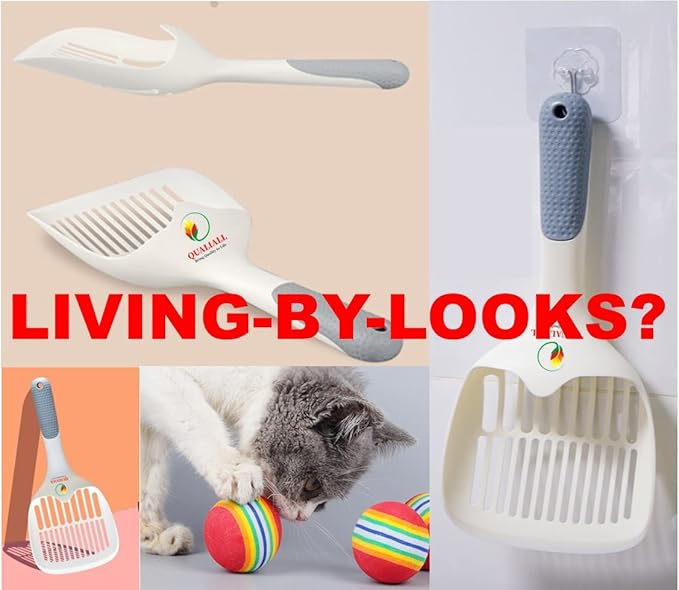 Cat Kitty Litter Box Poop Pooper Scoop Scooper for Cat Litter Box with Holder Large Light Fast Comfortable Sturdy Durable 1+2+1pcs White