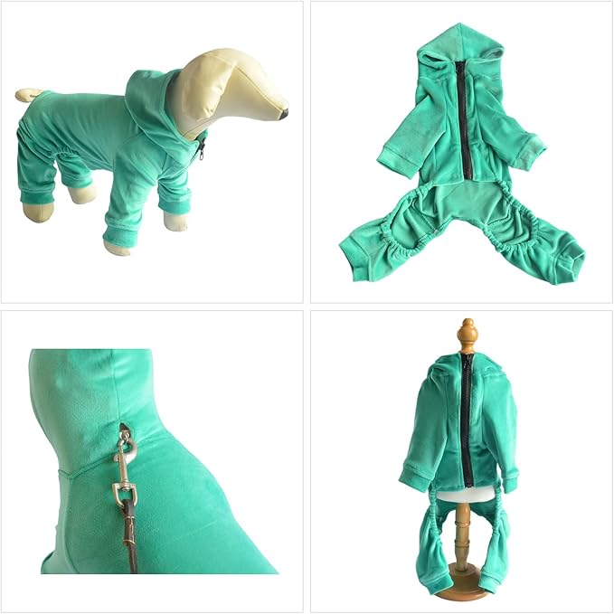 Lovelonglong Dog Pajamas Pet Jumpsuit PJS for All Seasons, Velvet & Cotton Liner Warm Pet Clothes for Small Medium Large Dogs Turquoise XXL