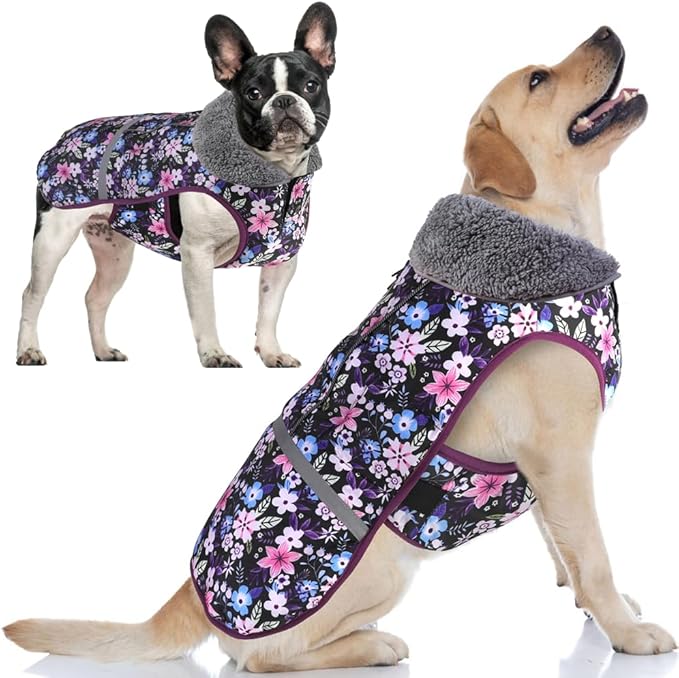 Doglay Dog Coat, Waterproof Dog Jacket Pet Winter Coat for Cold Weather with Thicken Furry Collar, Reflective Puppy Winter Jacket Warm Fleece Lining for Small Medium Large Pets