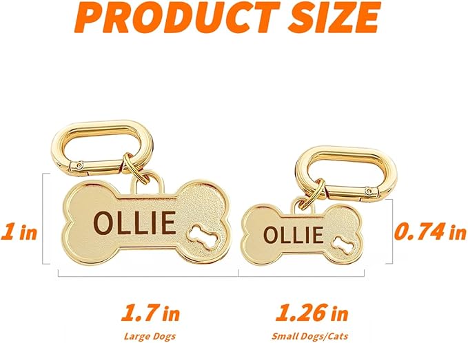 Dogs ID Tags Personalized Front and Back Engraving Brass Bone Shape Small..