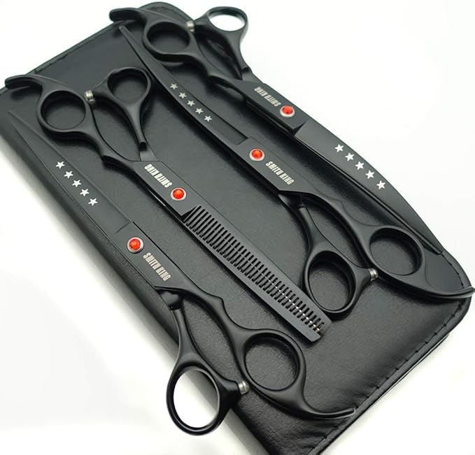 7.0in Professional Pet Grooming Scissors set,Straight & Thinning & Curved scissors 4pcs set for Dog grooming (Matt Black)