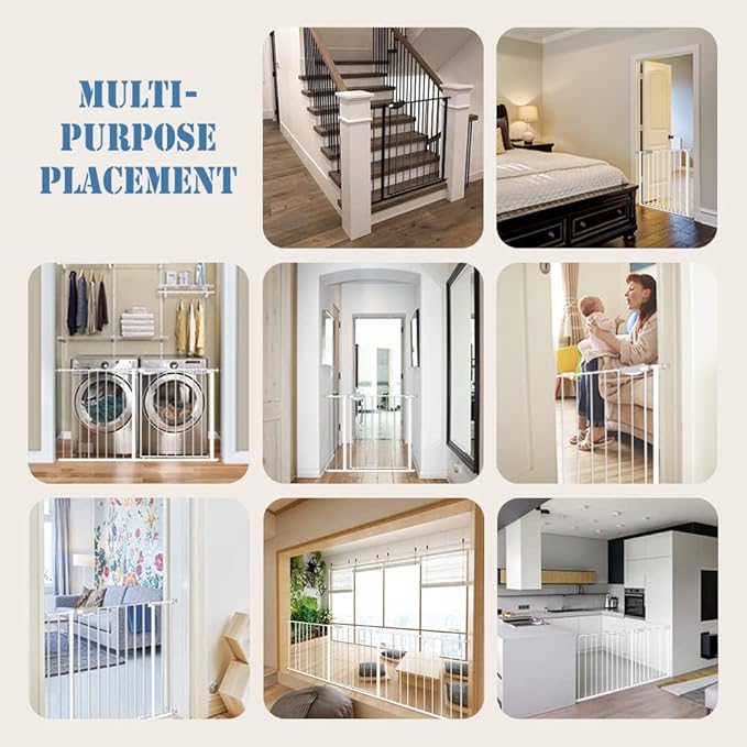DEARBB Triple Lock Baby Gate for Stairs Doorways and House 31" to 86" Extra Wide Pressure Mounted Easy Walk Through Auto Close Safety Pet Gate White 31.1-48.42"
