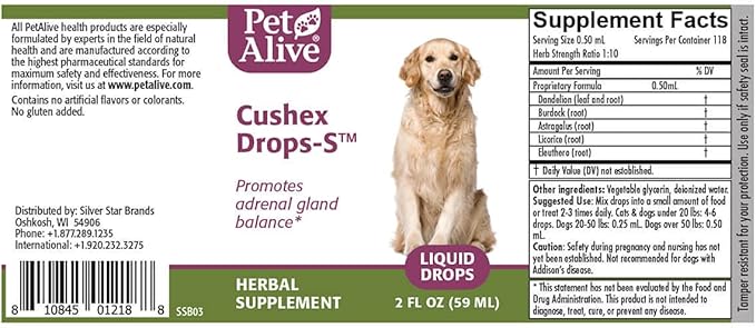 PetAlive Cushex Drops-S, Adrenal Gland Balance Herbal Pet Supplement, 2fl oz., 59ML