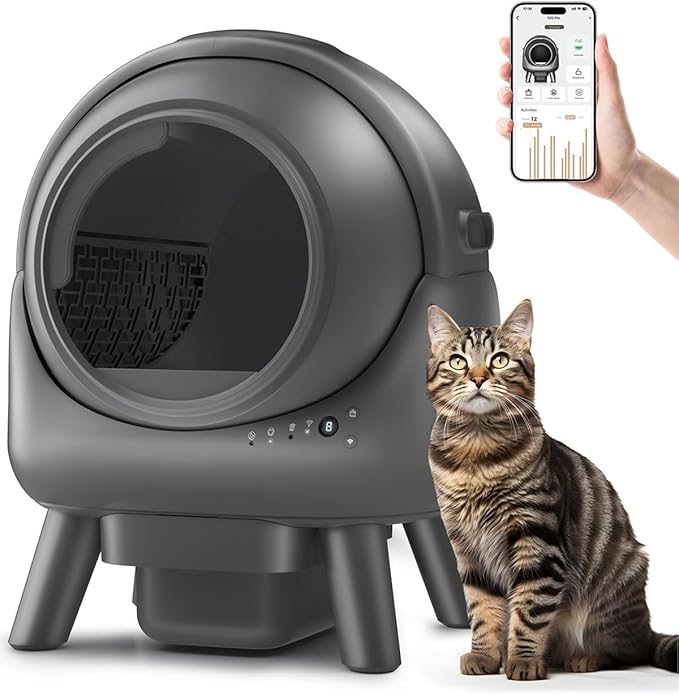 Self Cleaning Litter Box for Multiple Cats – Automatic Cat Litter Box with App Control, Odor-Free Waste Disposal, Dual Safety Sensors, Litter Bags, BlackGrayK4