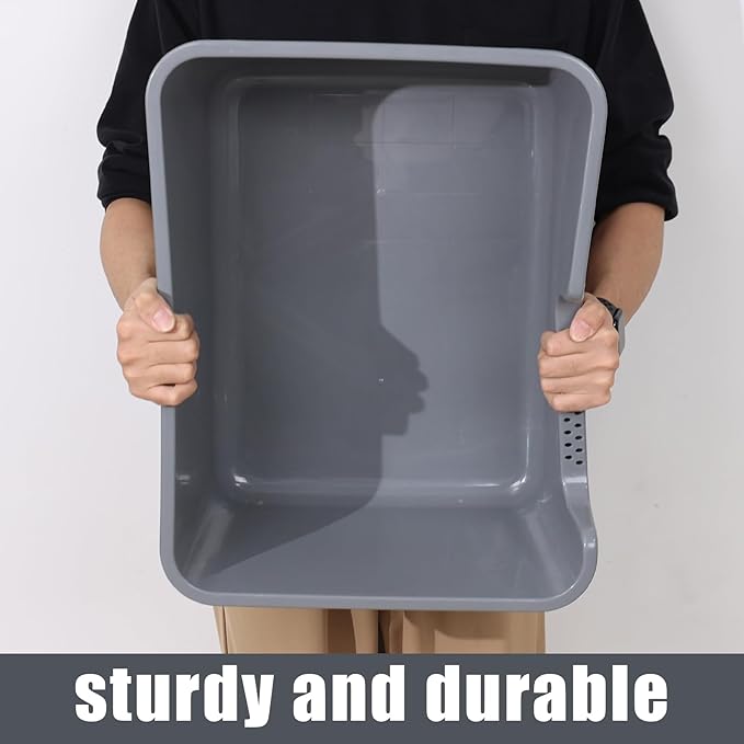 Xyskin 4 Pcs Cat Litter Box, Anti-Splashing Kitty Litter Pan with Scoops, High Sides Cat Litter Box Tray, Grey