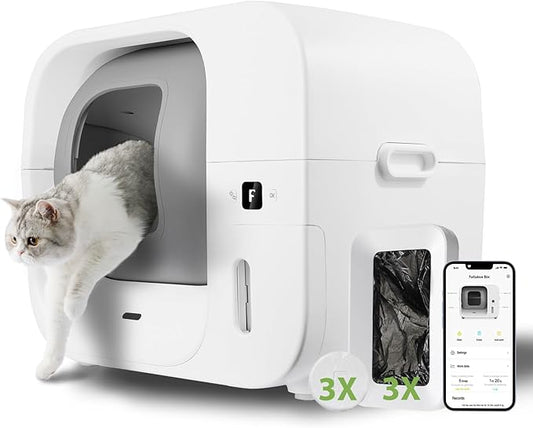 Furbulous True Odor-Free Automatic Self-Cleaning Cat Litter Box, Extra Large for 3–22 lbs Cats, Smart APP Control, Self-Pack & Refill System, 3 Waste Bags Included, Upgraded Model - White