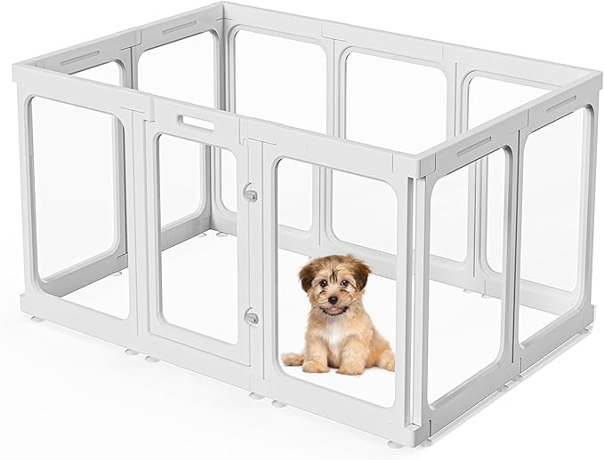 Clear Acrylic Dog Playpen with Door, for Puppy Rabbit Transparent Pet Pen, Dog Playpen Indoor, Dog Fence, Easy Assemble & Cleaning Dog Pen for Small & Medium Dogs (29.5“ Height, 10PCS)