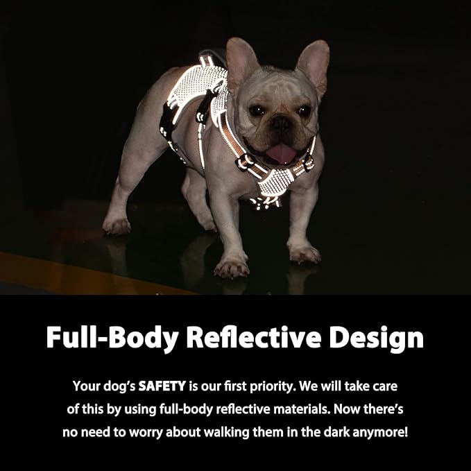 Huntboo Escape Proof Dog Harness, Escape Artist Harness, Reflective Dog Harness with Handle, Durable,Adjustable Vest for Small Medium Large Dogs Walking, Training, and Running Gear(Orange,S)