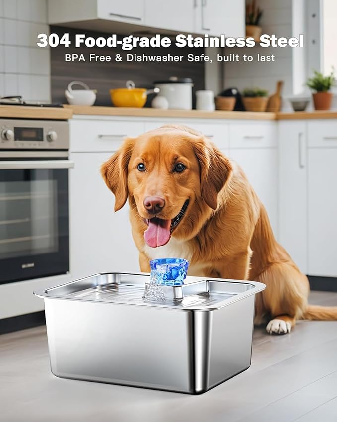 Dog Water Fountain for Large Dogs, tainless Steel 3Gallon Extra Big Pet Fountains, Dog Water Bowl Filter Automatic Dog Bowl Dispenser,Drinking Bowls for Multi Pets, Easy to Clean, Quiet Pump