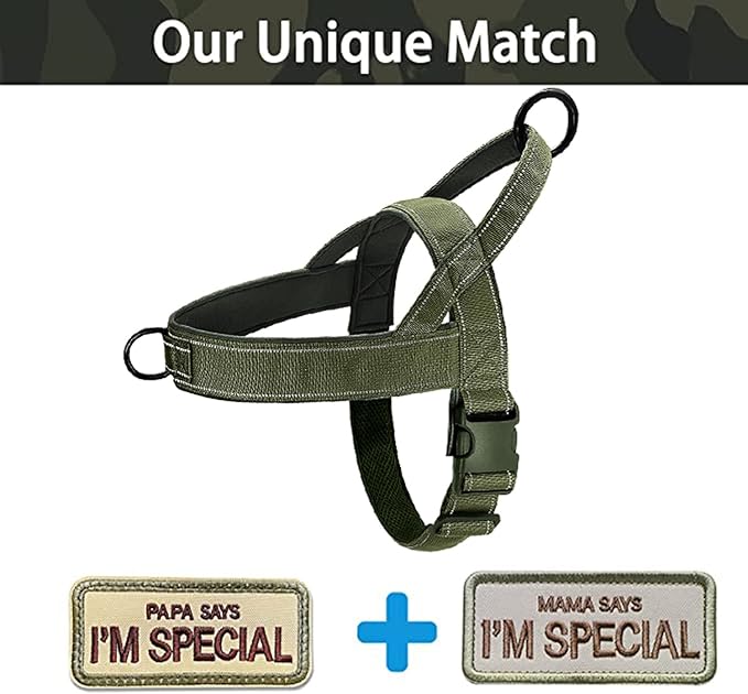 Green No Pull Dog Harness for Small Medium Large Sized Dog, Reflective Escape Proof Adjustable Dog Harnesses with 2 Patch, M