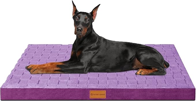 Patas Lague Orthopedic Jumbo Dog Bed for Extra Large Dogs 56''X40'', Waterproof Soft Warm Comfortable Egg Crate Foam Jumbo Pet Beds Mat with Removable Washable Cover and Nonskid Bottom, Pueple