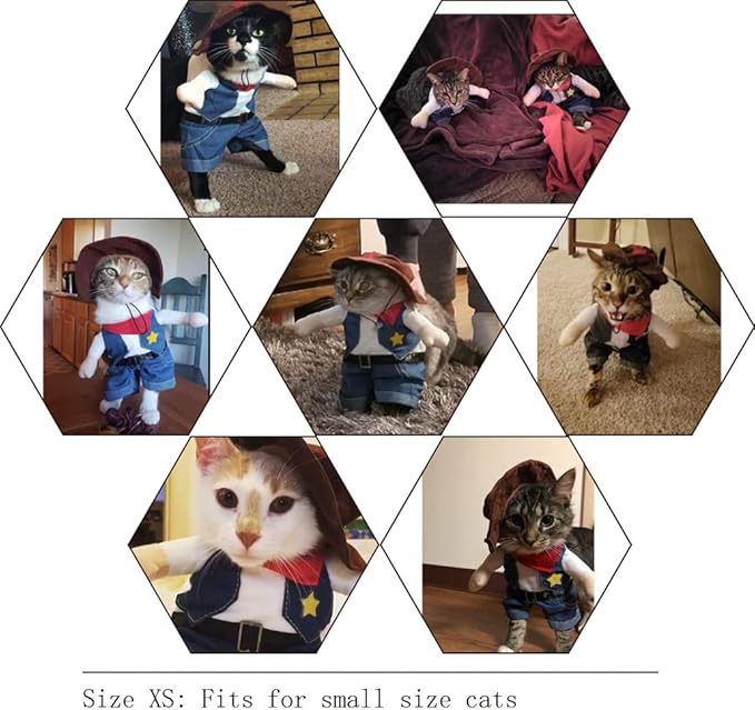 NACOCO Cowboy Dog Costume with Hat - Cat & Small Dog Clothes - Blue (X-Small)