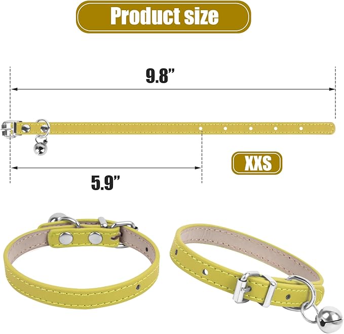 XXS Dog Collar Teacup Dog Yellow Dogs Collars, Teacup Dog Collars for Small Dogs Cats, Yellow, 3/8 inch Width