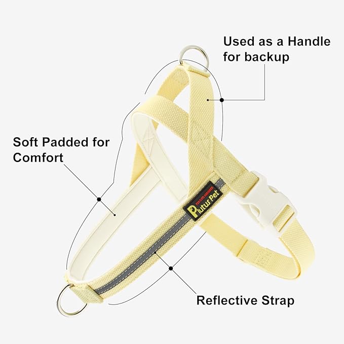 Plutus Pet Cotton Dog Harness and Leash Set, Reflective and Soft Padded, Quick Fit Vest Harness, for Small, Medium and Large Dogs, Light Yellow, XS
