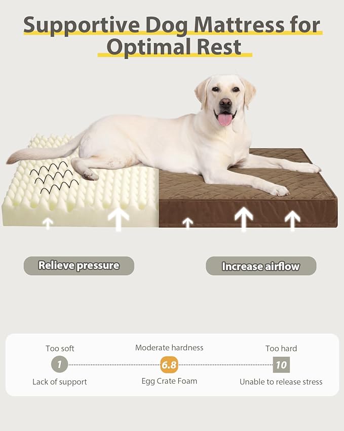 Orthopedic Dog Beds for Extra Large Dogs Waterproof with Removable Washable Cover and Non-Slip Bottom, Quilting Dog Mattress for Crate, 47x29 Inch, Brown