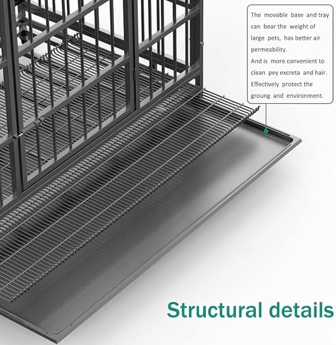 Oranland 38 Inch Heavy Duty Indestructible Dog Crate Cage Kennel with Wheels, High Anxiety Dog Kennel, Sturdy Locks, Double Door and Removable Tray Design, Extra Large XL Dog Crate.