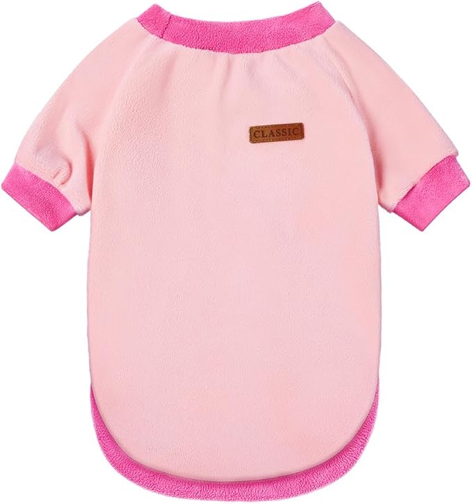 GreenJoy Classic Fleece Dog Sweater – Soft & Warm Stretchy Sweatshirt for Small Dogs & Cats, Cold-Weather Pullover for Everyday Wear (Light Pink, Medium)