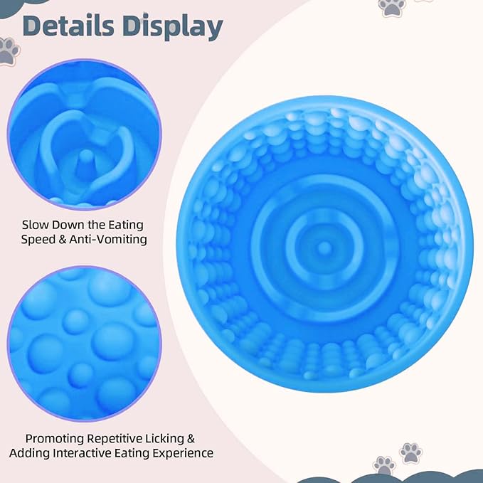 Dog Slow Feeder Lick Bowl, Non-Slip Licking Treat Dispenser, Slow Feeder Dog Bowls for Small Medium Large Breed Dogs, Anxiety Relief & Anti-Choking, BPA Free Silicone (Light Blue, 1.6 Cup)