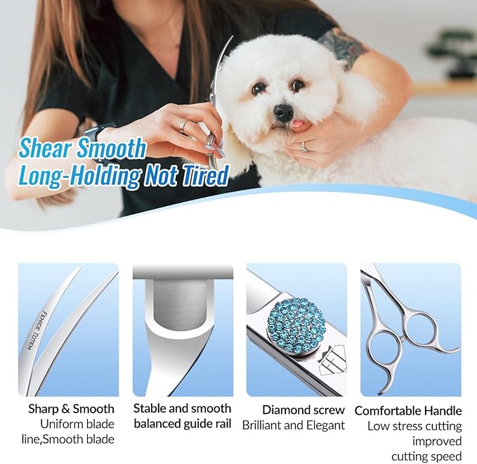 Fenice Professional Grooming Curved Shear: 45 Degree Super Curves Scissors for Dogs 6.5" Big Arc Curved Shears Made Of Japanese 440C Stainless Steel