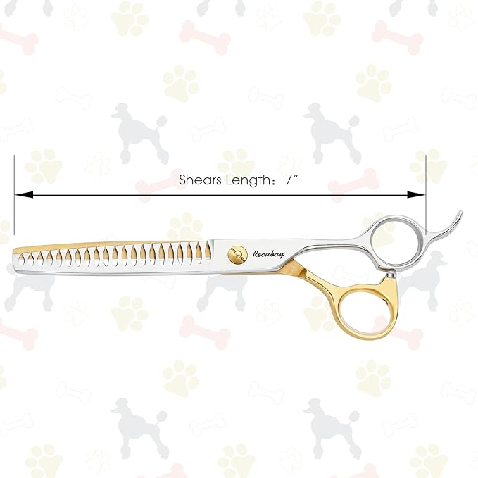 Dog Cat Scissors for Grooming, Pet Shears for Thick Coats and Matted Hair, Thinner Curved Straight Chunker Stainless Steel Shears (7.0" Chunker Gold-Silver)