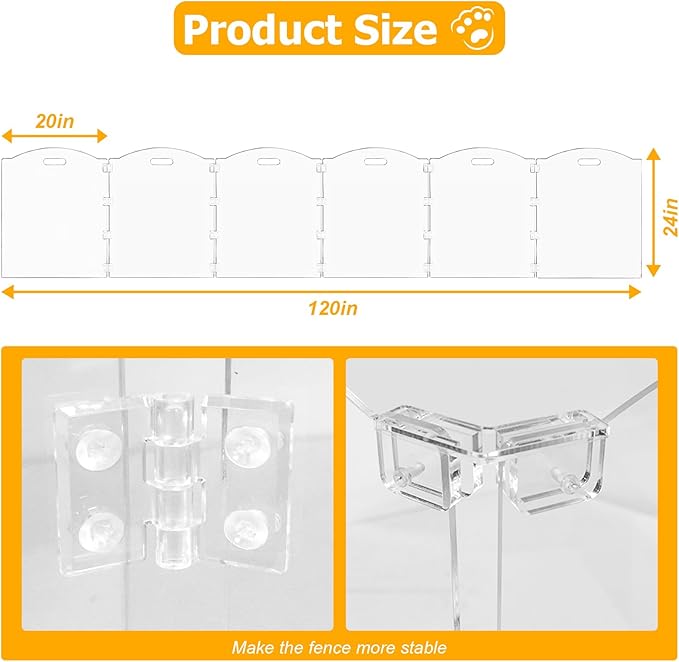 Acrylic Dog Playpen for House Foldable Dog Gate Indoor with Handles Free-Standing Pet Fence Clear Dog Pen for Outdoor Puppy Cat Rabbit Accessories (6 Panel)