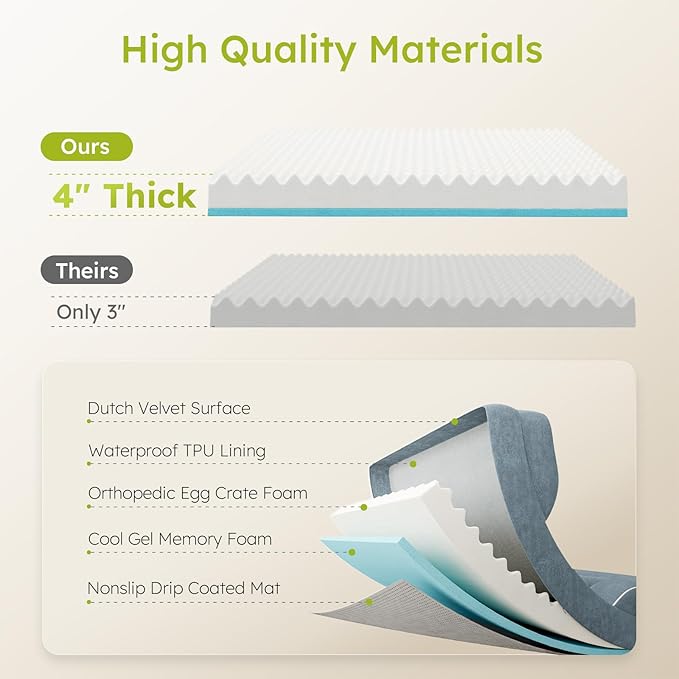 Jumbo Dog Bed for Extra Large Dogs, Orthopedic Dog Bed with Cooling Gel Memory Foam, Waterproof Pet Bed with Removable Washable Cover, 45" Pet Sofa Couch Dutch Velvet with Bone Toy, Dark Gray