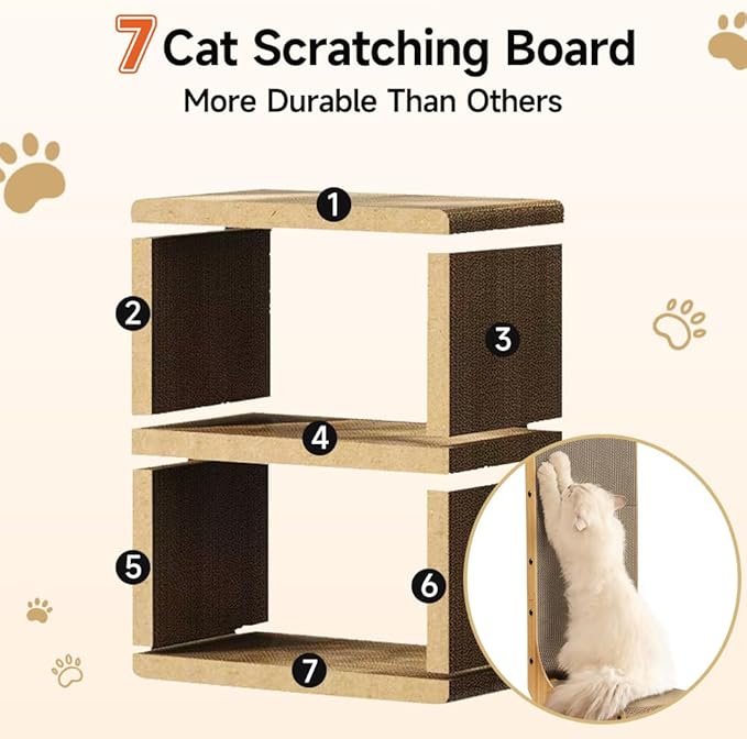 Cat Beds for Indoor Cats，Wooden Cat Scratcher House & Cardboard Condos，Covered Bedsure Kitten Bed Cave Furniture，Cute Playhouse Box，Small Cat Enclosure Crates Hideaway