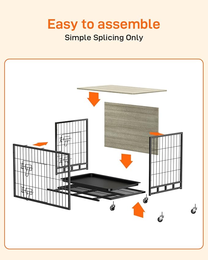 Dog Crate Furniture, 38.6" Wooden Dog Crate with Double Doors, Dog Furniture, Large Dog Kennel Indoor End Table for Large Dogs, Rustic Brown