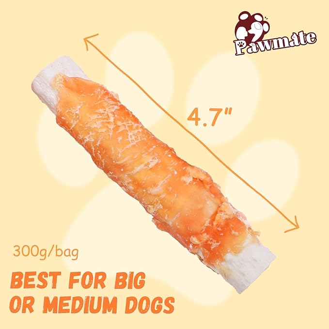 Dog Treats Large Breed, Chicken Wrapped Rawhide Sticks with Sweet Potato Sandwich, Rawhide Dog Chew Training Rewards Snacks for Small Medium Large Dogs, 6-7 Counts, 10.6oz