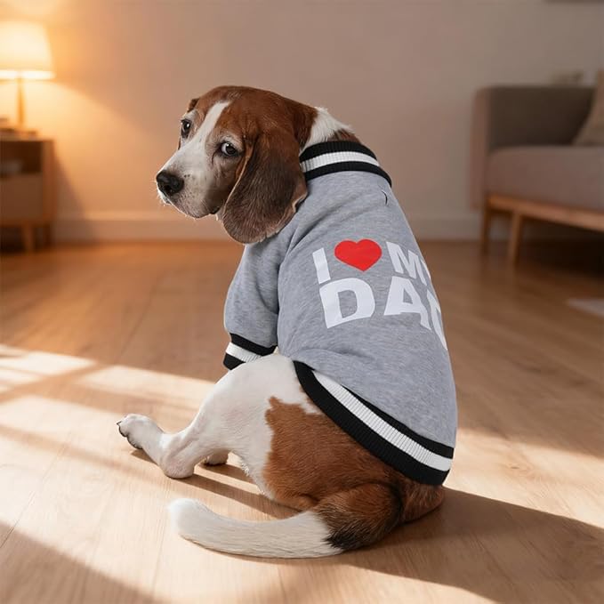 GreenJoy Cute Dog Sweater - Stretchy Dog Pullover Sweatshirt,Soft and Warm Winter Clothes for Boy & Girl Dogs,Suitable for Puppies & Adult Dogs (Light Grey (I Love My Dad), Medium/Large)