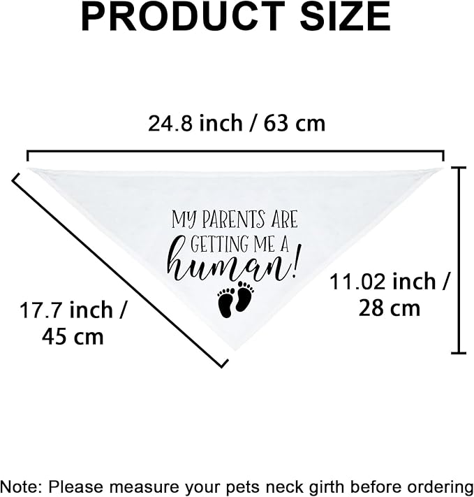 My Parents are Getting me a Human, Pregnancy Announcement Dog Bandana, Gender Reveal Photo Prop Pet Scarf Accessories,Pet Accessories for Dog Lovers (White)