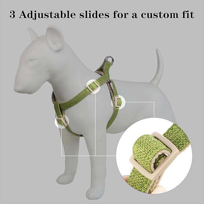 Plutus Pet Cotton Hemp Step in Dog Harness, Sustainable, Lightweight and Escape-Proof, Quick Fit Dog Harness for Puppy Small Medium and Large Dogs, Green, XS